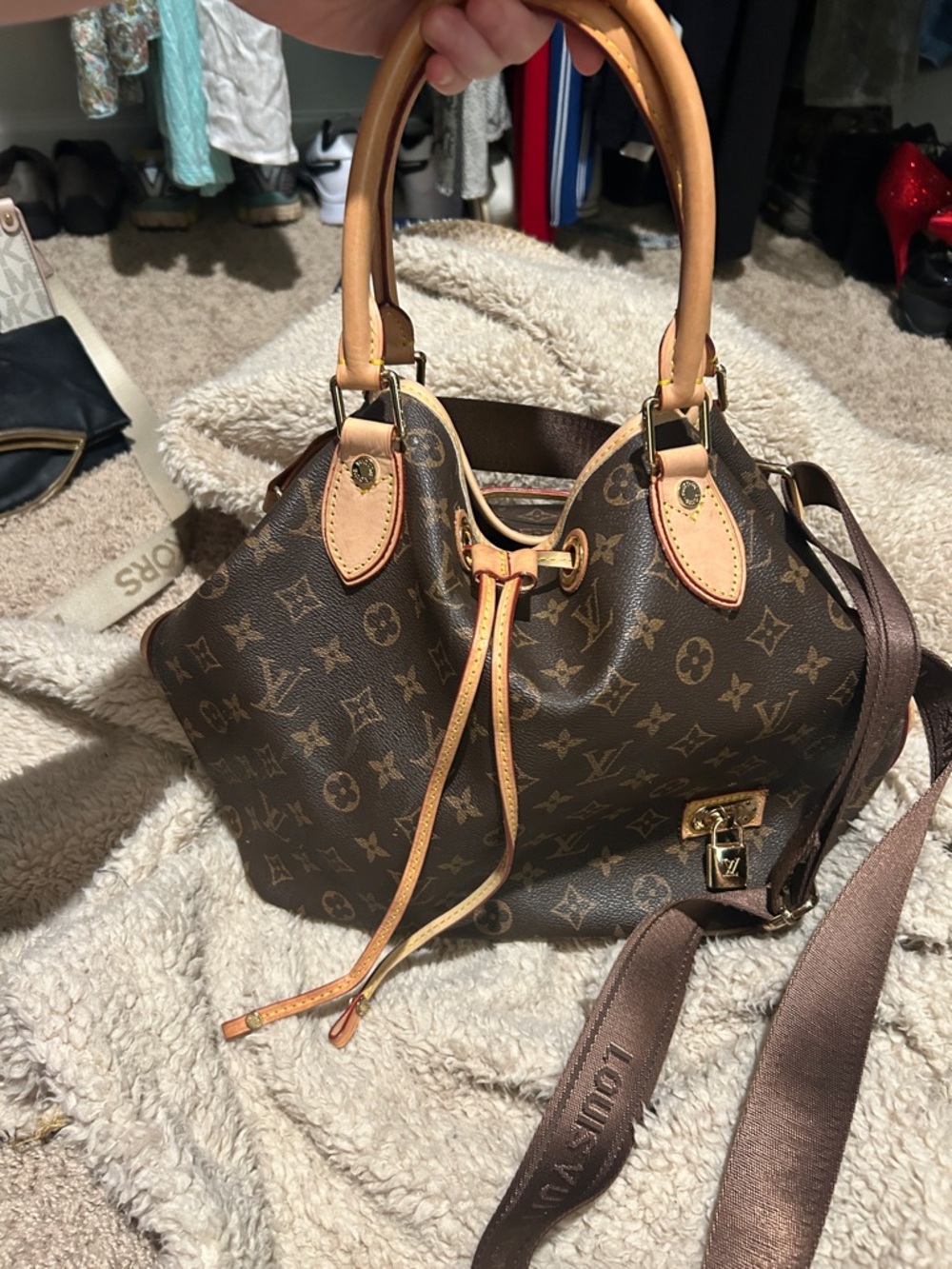 Louis Vuitton Brown Monogram Canvas Drawstring Shoulder Bag with Vachetta Trim